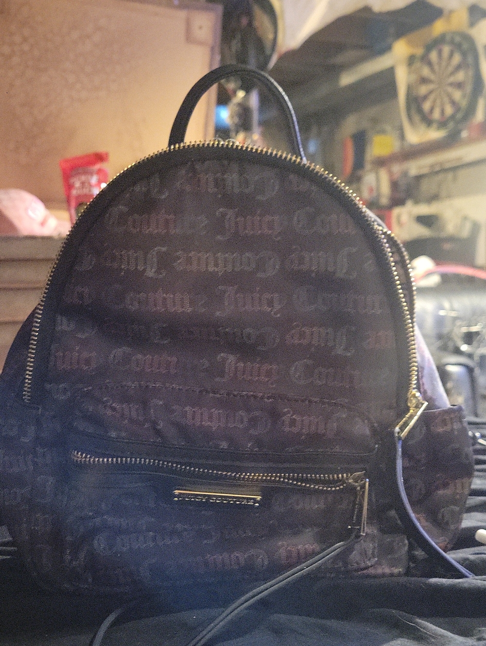 Juicy Couture Dark Purple Logo Mini Backpack with Gold Hardware